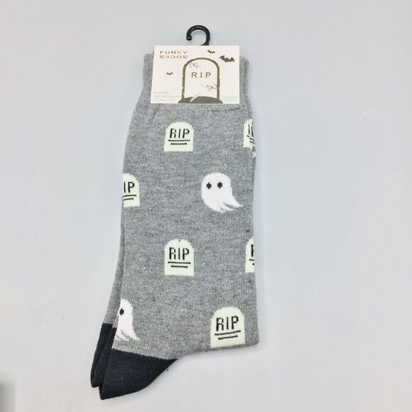 Funky Socks Halloween Ghosts RIP Men's Crew Socks 6-12 - Picture 1 of 5